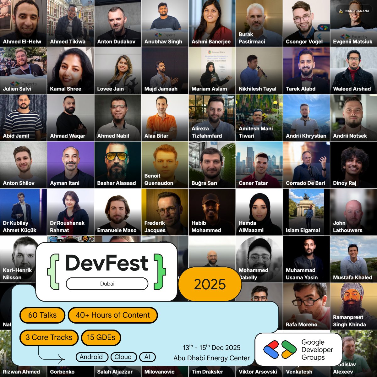 Tomorrow, the biggest developer event of the year takes over Abu Dhabi.

🔹 60+ Talks 🔹 3 Days of Workshops 🔹 Unlimited Learning 🔹 Unlimited Networking

It’s the #DevFest Dubai End of Year Showdown. Are you in?

Last call to register: gdg.community.dev/events/details…

#DevFestDubai