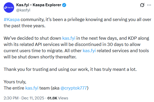KaspaBuilders's tweet image. 🐙🚨 #Kaspa PLOT TWIST OF THE YEAR

24 hours ago: kas.fyi, the most loved explorer, announces shutdown. @cryptok777, the solo dev who funded it for 3 years out of pocket, says goodbye. Community in tears, price wobbles.

TODAY: Yonatan Sompolinsky steps in and…