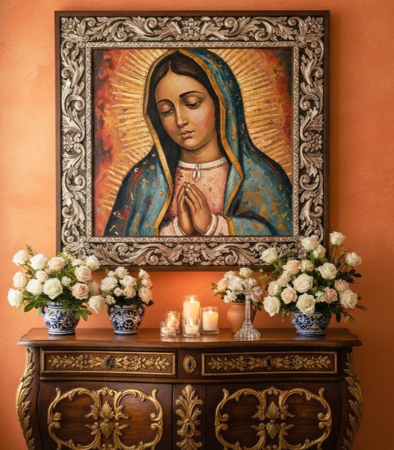 Virgencita de Guadalupe, emperatriz de América, madre amorosa y protectora, bendícenos y cúbrenos con tu santo manto de infinita misericordia. Confiamos en tu amor incondicional, y gracias te damos por tu intercesión ante tu hijo Jesucristo y Dios Nuestro Señor.🙏 Amén.