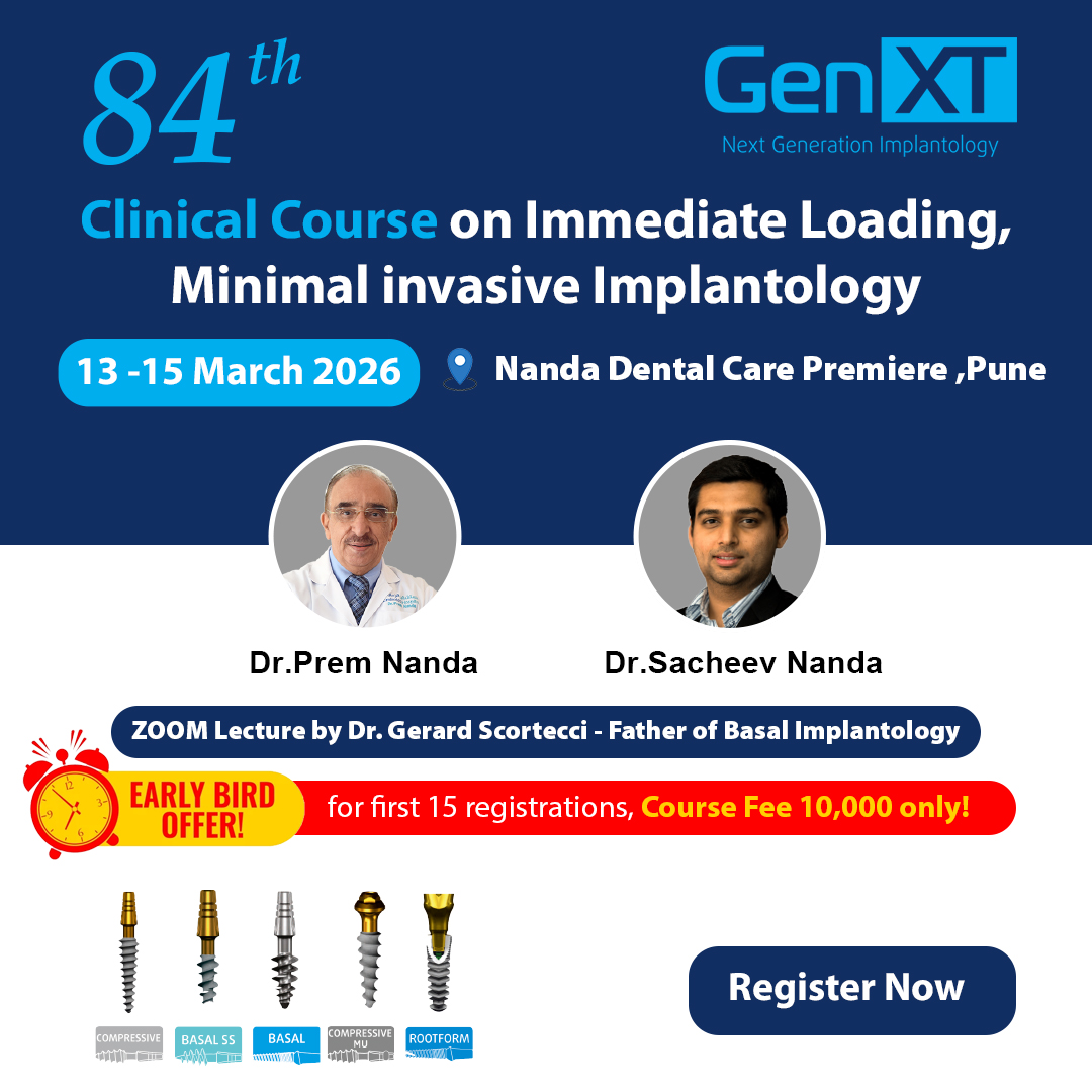 ChannelDentist's tweet image. 84th Clinical Course on Immediate Loading &amp;amp; Minimally Invasive Implantology

Register Now! dentistchannel.online/events/show/84…

#ImmediateLoading #BasalImplantology #DentalImplants #DentalCourses #ImplantTraining #PuneDentist #DentalEducation #GenXT #DentistChannelOnline