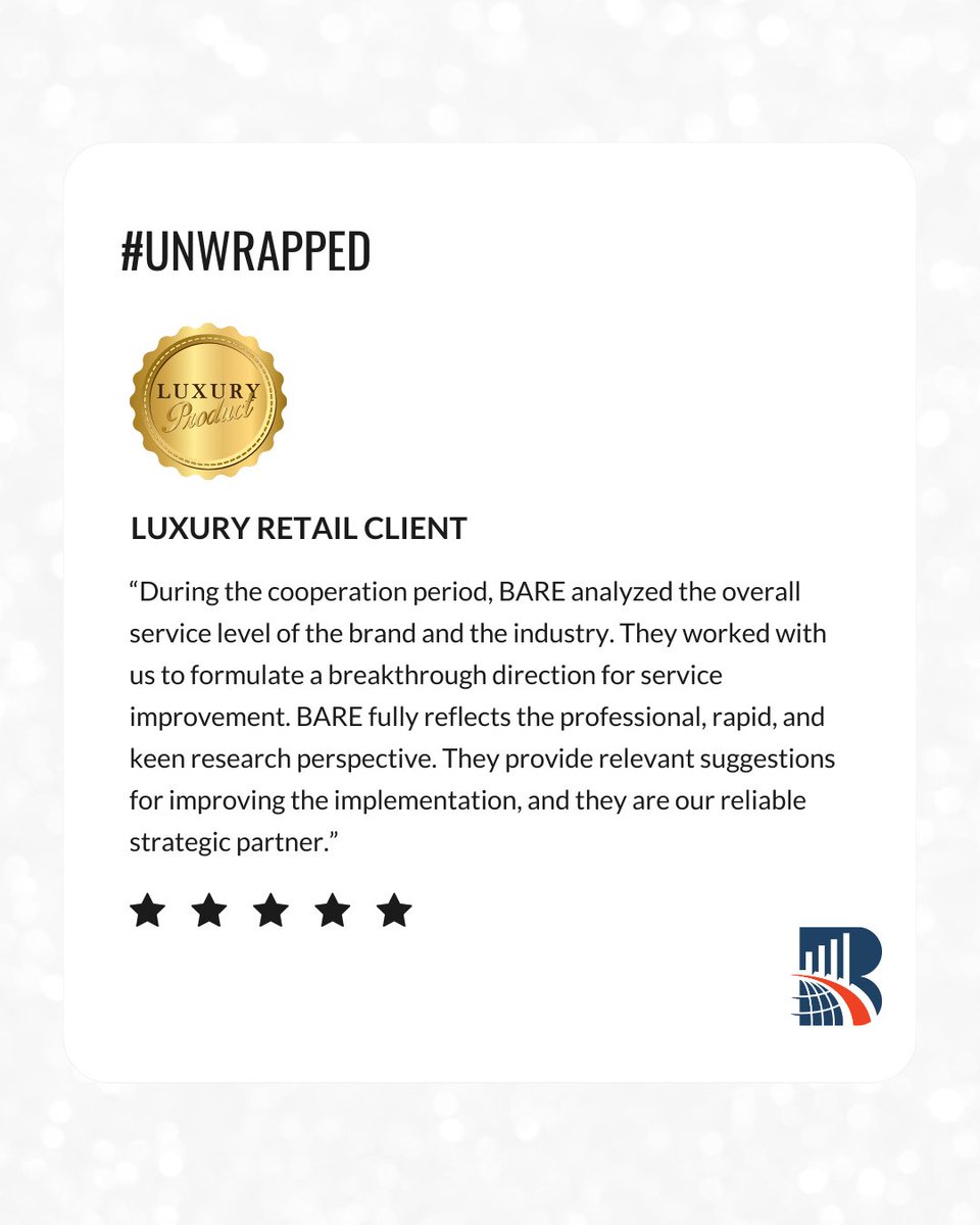 🎁 UNWRAPPED 2025 — Day 4

Our luxury retail clients value BARE for our deep analysis and strategic recommendations. Insights become impact when brands commit to elevating every interaction.

#UNWRAPPED #LuxuryRetail #ClientFeedback