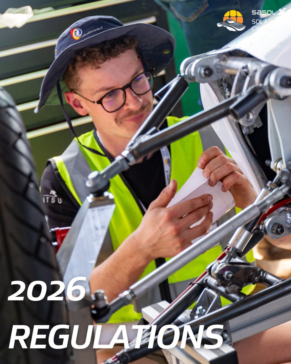 Solar_Challenge's tweet image. With the 2026 #SasolSolarChallenge approaching, success depends not just on what you build — but how you compete when #InnovationBeyondBoundaries is king! The Sporting Regulations shape every kilometre of your journey, read them in full here: solarchallenge.org.za/regulations/ @SasolSA