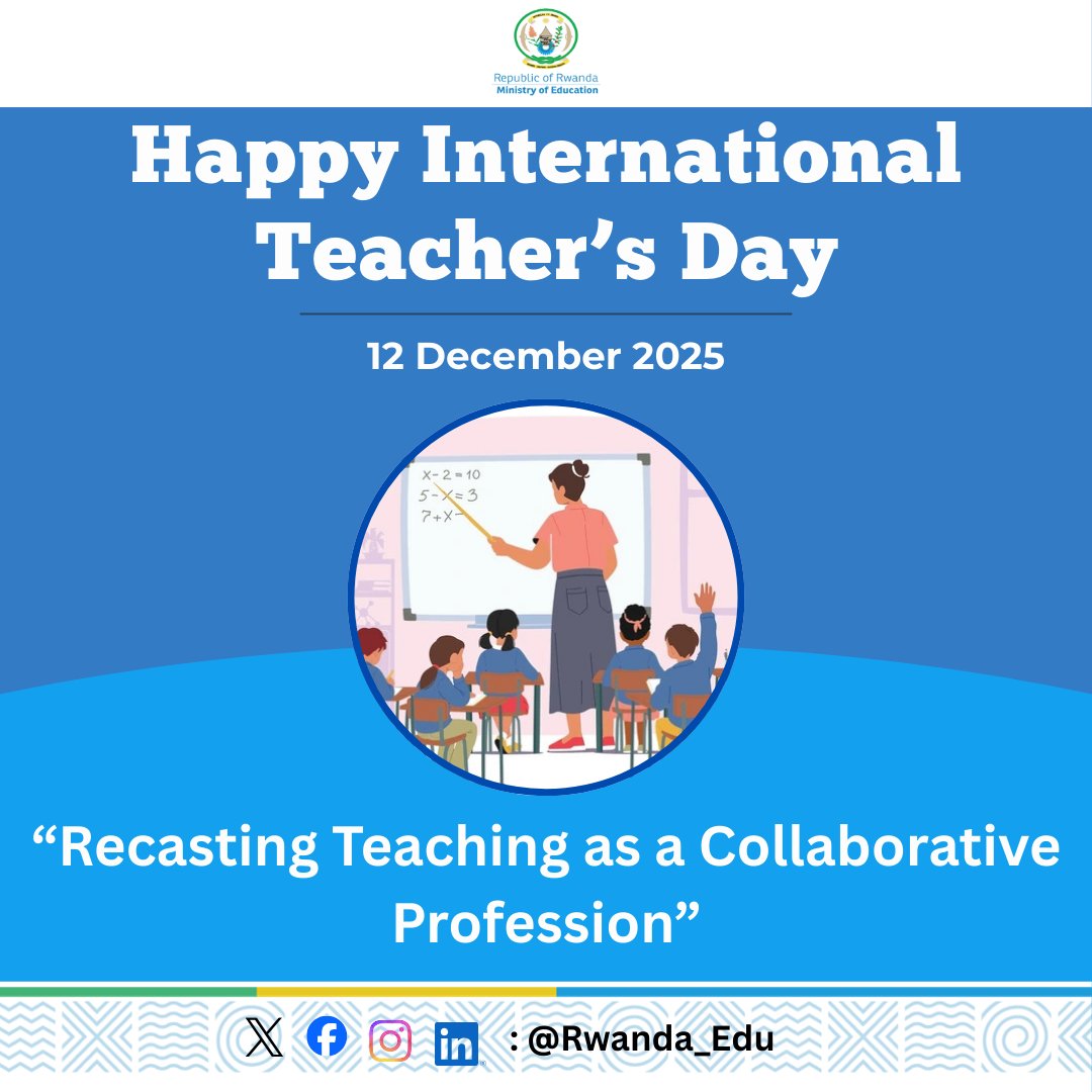Rwanda_Edu's tweet image. Happy International Teacher’s Day!

Wishing all teachers a joyful and well-deserved day of celebration.

Your hard work, passion, and dedication to shaping the future of Rwanda doesn’t go unnoticed!