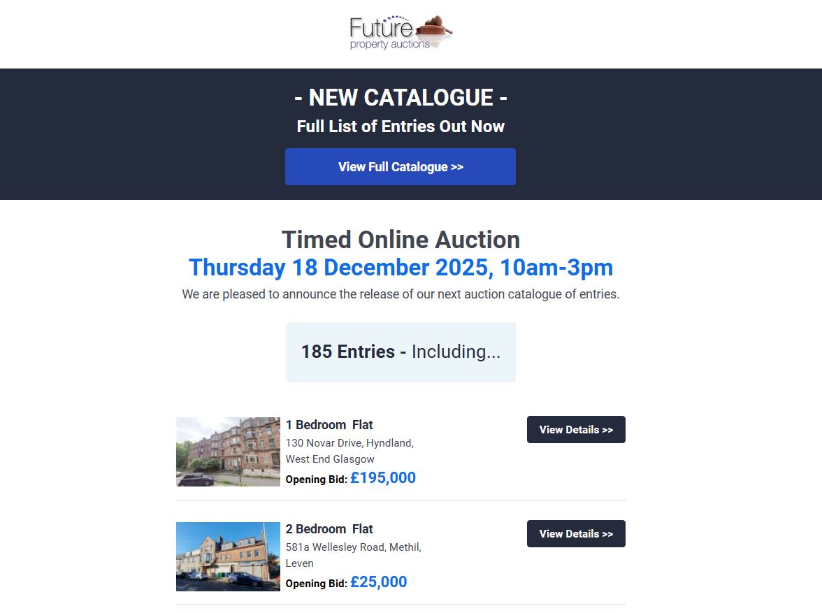 FuturePropAuc's tweet image. - NEW CATALOGUE -
Full List of Entries Out Now
Timed Online Auction
Thurs 18 December 2025, 10am-3pm
185 Entries - Including...  buff.ly/pqDDFzT