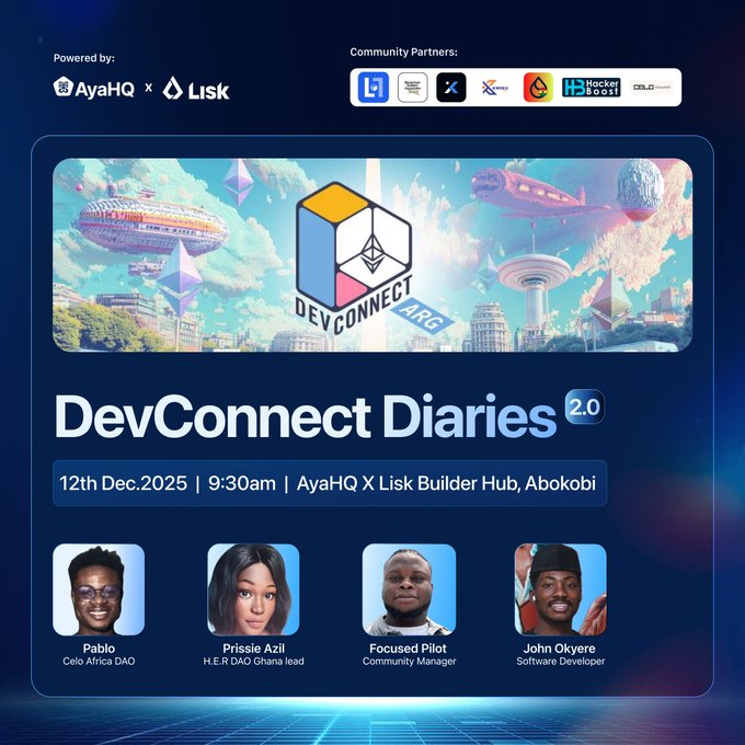Atu_blockchain's tweet photo. THE FINAL BLOCK   @ayahq_ 
 Outline :

Friday morning @9:30AM - DevConnect Diaries ; Tales from Argentina 
Friday evening - 6PM
Community Bash and End of year party.
Saturday Morning - Touch grass trip to Ada (Paid), Departure.
@WikicatStalwart https://t.co/bPl3V7Jo0V