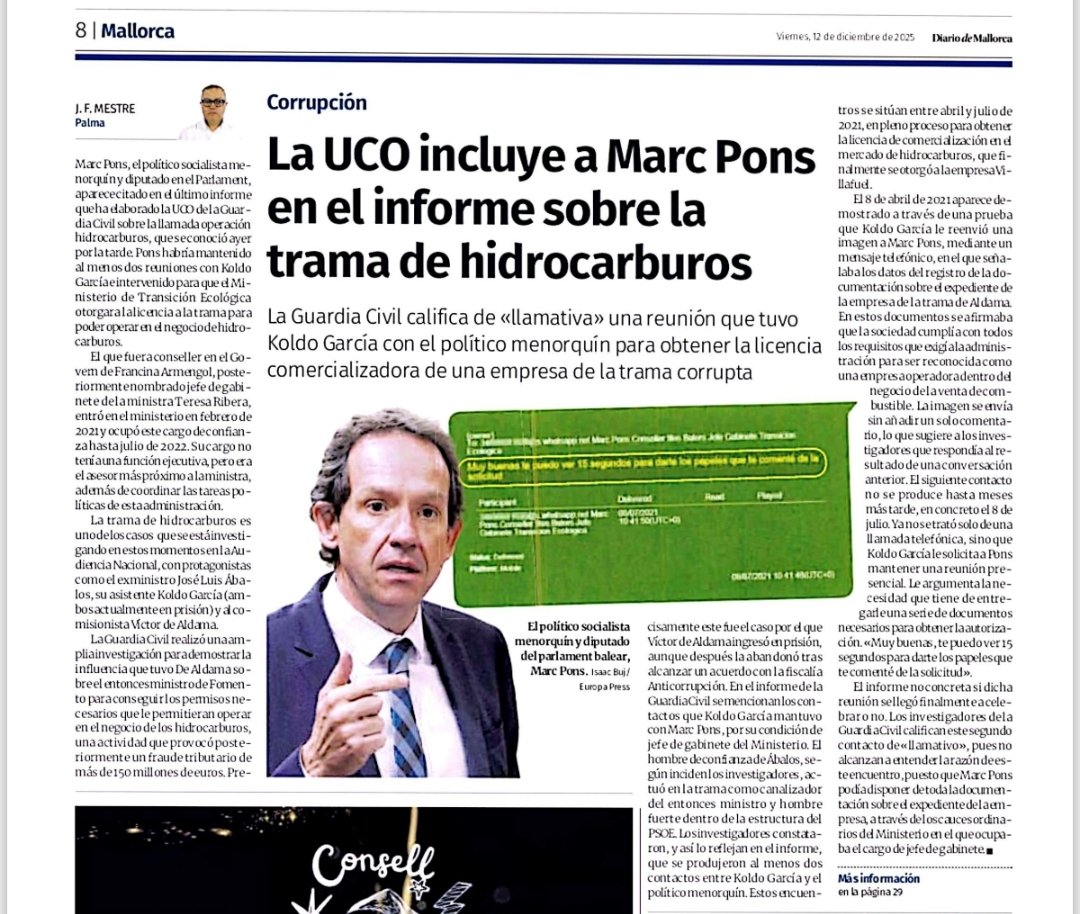 El manual del PSOE balear: mascarillas, tramas, informes y reuniones “casuales”. Cambian los capítulos, pero no los protagonistas ni la falta de responsabilidades. Marc Pons es solo una pieza más de un modelo agotado que ha hecho de la opacidad su forma de gobernar.