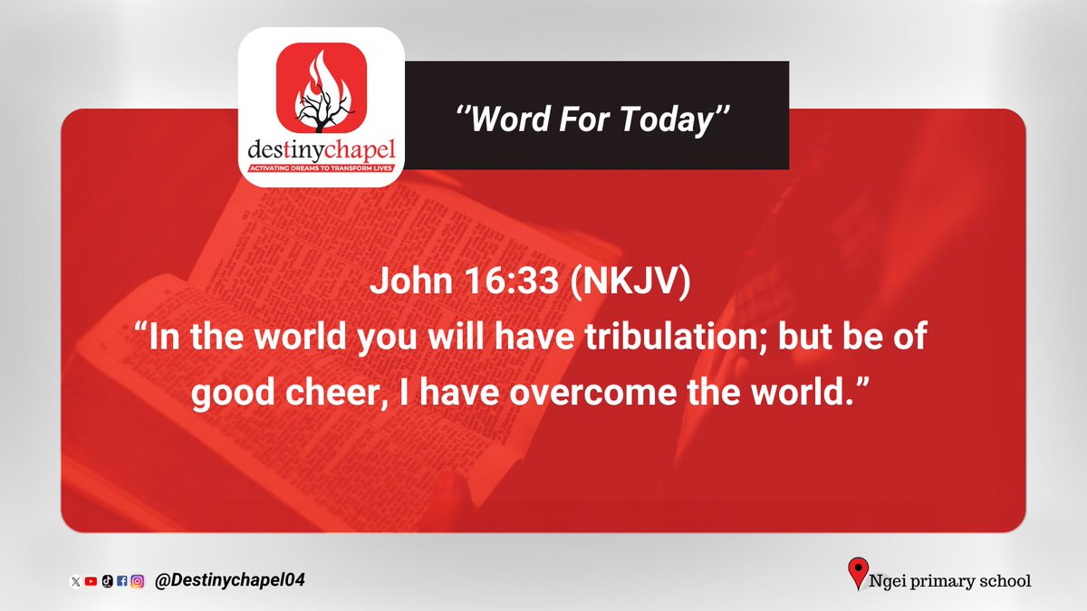 Even in the heat of life’s battles, Jesus reminds us that trouble doesn’t have the final say. Our confidence is in the One who has already overcome. Today we stand in His peace, His victory, and His unshakable promise.

#DestinyChapel