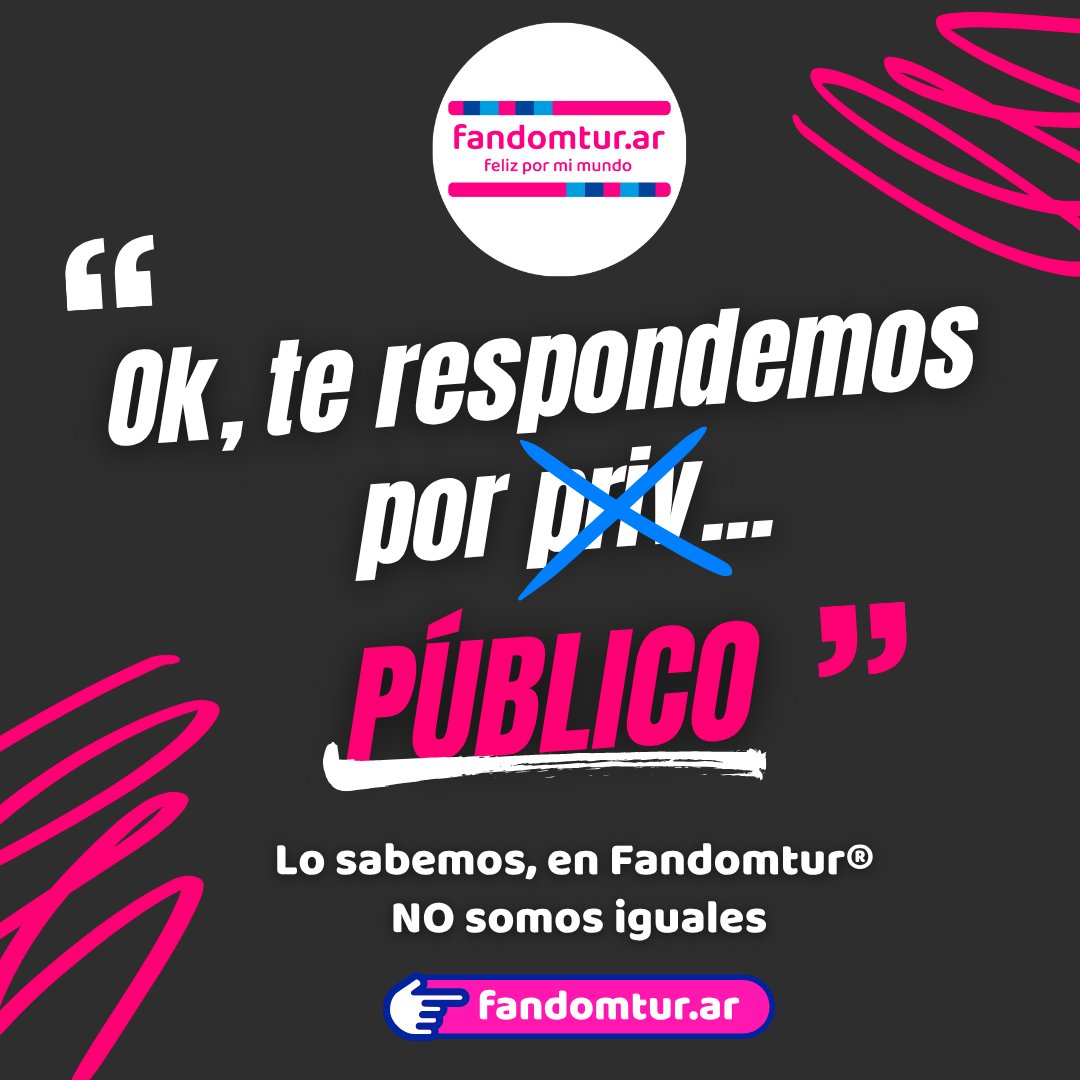 fandomtur's tweet image. 📰#FANDOMUPDATES

📢En Fandomtur ahora respondemos tus consultas de forma abierta sobre tus mismos comentarios y convertimos tu pregunta en nuevos contenidos en nuestra Tienda Online.

👨‍💻Mirá cómo funciona y consultá por tu viaje.
 
🙃Lo sabemos. En Fandomtur® NO somos iguales.