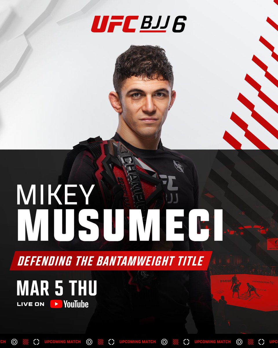 @MusumeciBJJ RETURNS to defend his Bantamweight title at #UFCBJJ6! 🤌

Don't miss Darth Rigatoni make his second title defense next March!