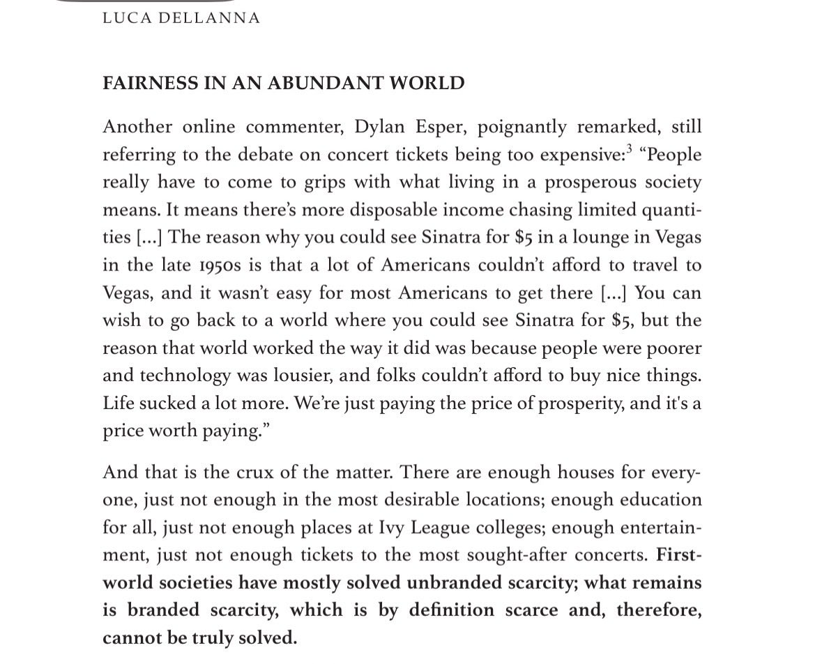 DellAnnaLuca's tweet photo. Complaints about affordability of things that until recently didn’t exist or were reserved for the elite are a sign of prosperity.

Colleges degrees, large houses, overseas travel, etc, were not even accessible to the non-elite. Now we’re complaining they’re expensive: a sign of increased access.
