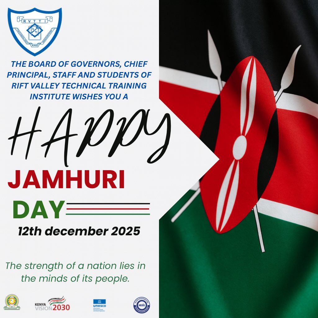 As we celebrate Kenya’s journey of freedom, growth, and unity, we honor the resilience and innovation that continue to shape our nation.
#JamhuriDay #RVTTI #SkillUpKenya #Januaryintakeongoing
