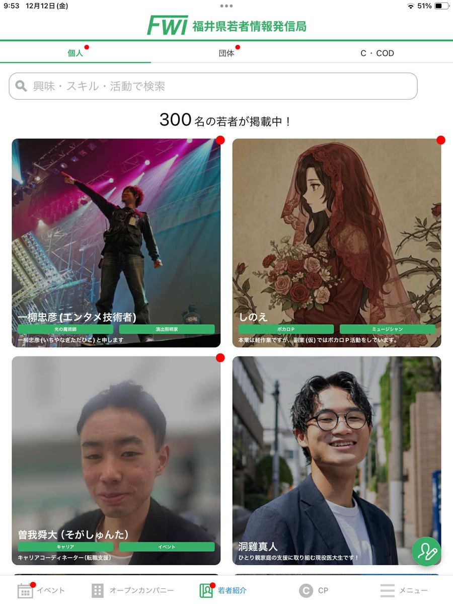 fwi_cob's tweet photo. ㊗若者紹介の登録者数が300人に！！！
いつもFWIに関わってくださっているみなさんのおかげです。
「若者が安心して語り合い、挑戦できる場所」を一緒につくっていきましょう！
これからもよろしくお願いします🙌 https://t.co/2r0QyDRYo4