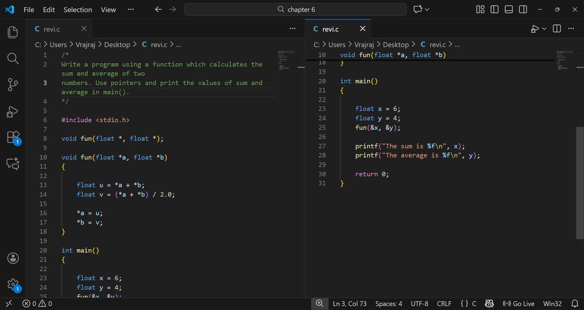 Vrajraj_Rajput's tweet image. Day6 of Learning C:
 
Explored pointers—addresses(&amp;amp;), dereferencing(*), pointer-to-pointer, and call-by-value vs call-by-ref.

Practiced printing addresses, modifying vars via pointers, sum+avg with pointer args, and double-pointer access.

#CProgramming #100DaysOfCode