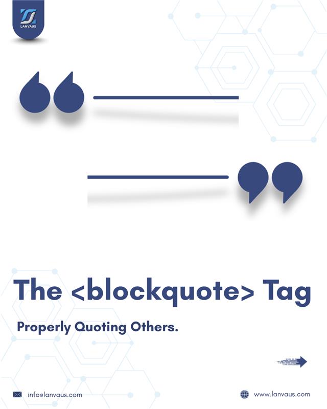 lanvaus's tweet image. Using &amp;lt;blockquote&amp;gt; instead of just styling text makes your quotes accessible, semantic, and meaningful.

Plus, they're easy to style beautifully!

Follow @lanvaus for more updates!

Visit Us: lanvaus.com/solutions/web-…

#html #semantichtml #webcontent #webdevelopment #lanvaus