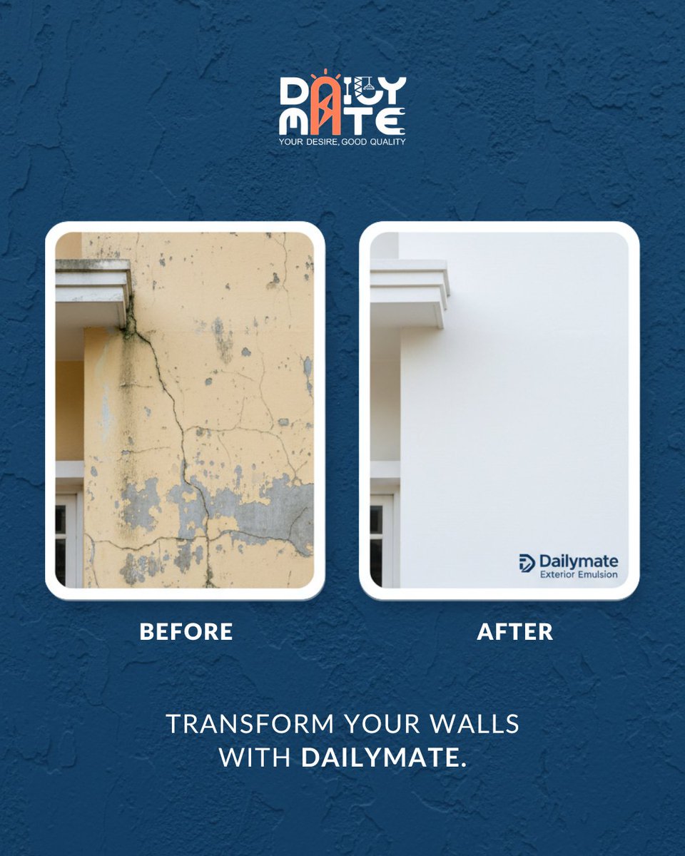 dailymate1's tweet image. Give your home the protection it deserves with Dailymate Premium Exterior Emulsion — a smart choice for walls that stay beautiful, strong, and weather-resistant for years. 🏠✨

Choose quality that lasts.
Choose Dailymate — Your Desire, Good Quality.

#Dailymate #ExteriorEmulsion