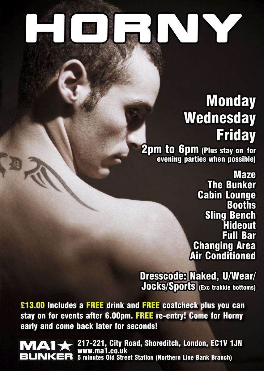 LondonBunker's tweet image. Kick off your weekend at MA1. With Horny starting at 2pm and then Buff starting at 6pm there is something for everyone! Dresscode applies at both events. Men Only. 18 Plus. Also don't forget that the new calendar starts in 2026 with some changes! See ma1.co.uk