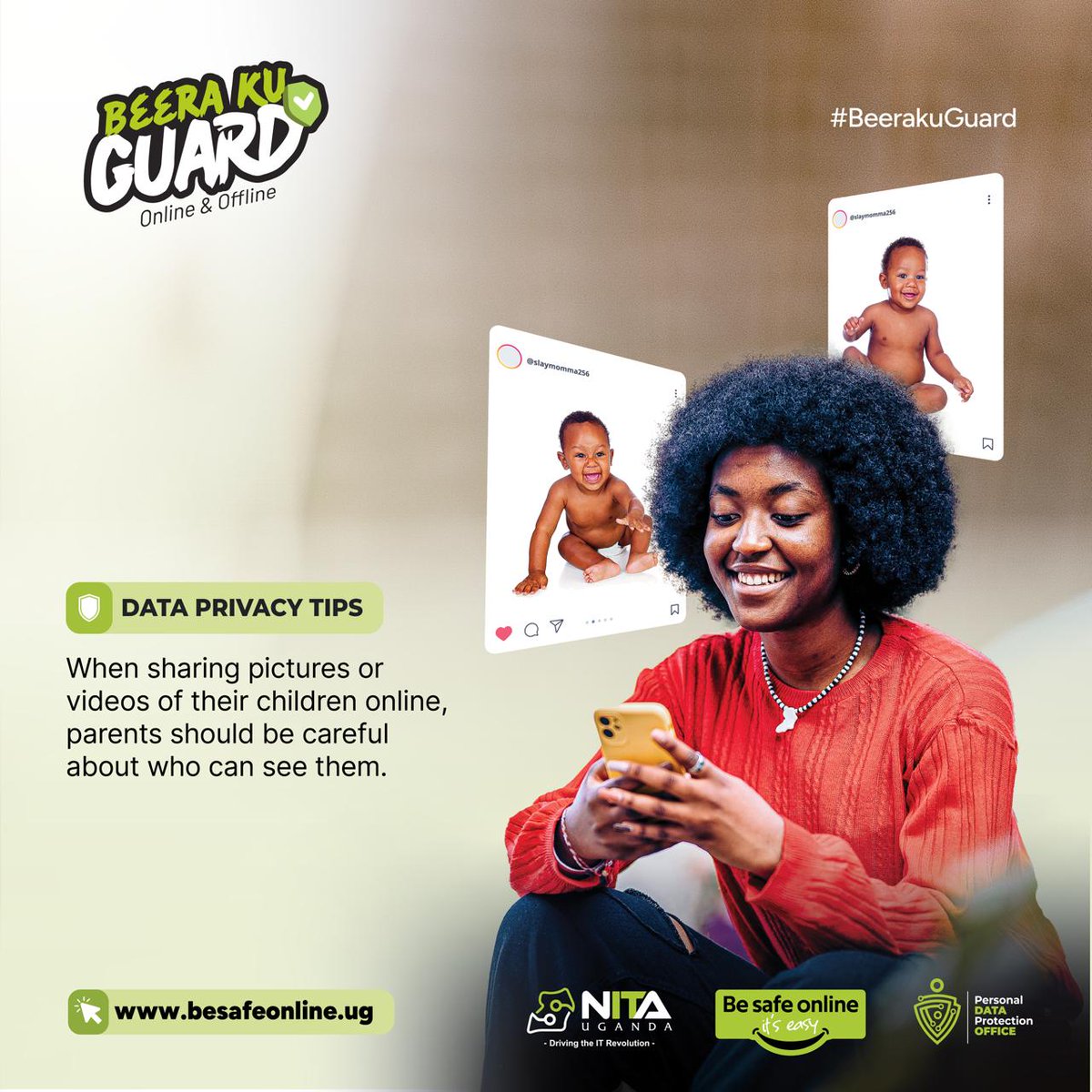 Weekend Cyber Tip!   

Sharing cute photos or videos of your children online? Take a moment to check who can actually see them.   

Your child’s digital footprint starts with you—keep it safe, keep it private.

<a href="/NITAUganda1/">NITA-Uganda</a> <a href="/pdpoUG/">Personal Data Protection Office, Uganda</a> <a href="/MoICT_Ug/">Ministry of ICT&NG</a>

#BeeraKuGuard #cybersecurity