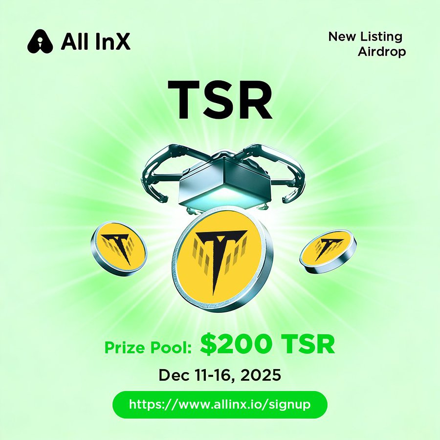 1Reh0's tweet image. 🎉 BREAKING: $TSR IS LIVE ON All InX!
The wait is over— $TSR is officially trading on @AllInXGlobal ! 🚀

To celebrate, we’re giving away $200 in $TSR to our amazing community!

🔥 20 WINNERS | $10 EACH 🔥
👇 JOIN THE CELEBRATION IN 3 STEPS:

1️⃣ Follow  @AllInXGlobal &amp;amp;…