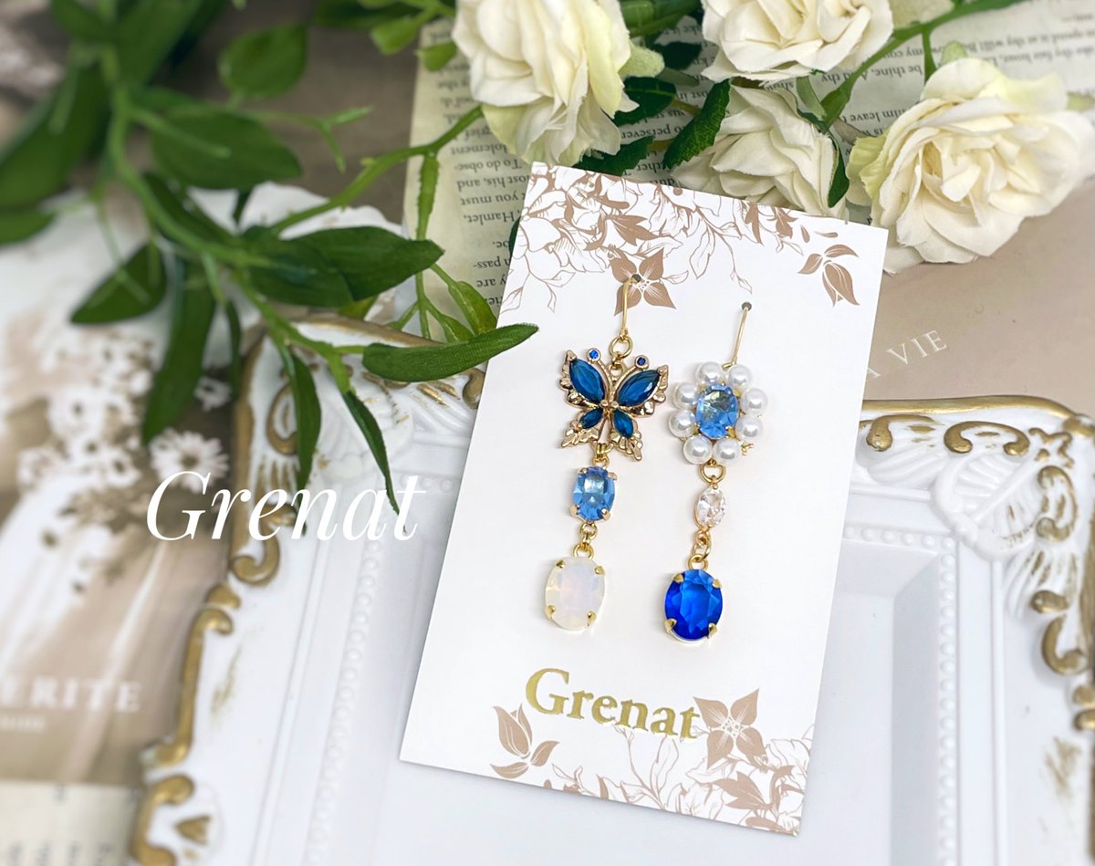 ⋆⸜𝐧𝐞𝐰⸝⋆* 蒼綺羅星蝶の耳飾り 販売開始しました🦋 雪と夜空の色