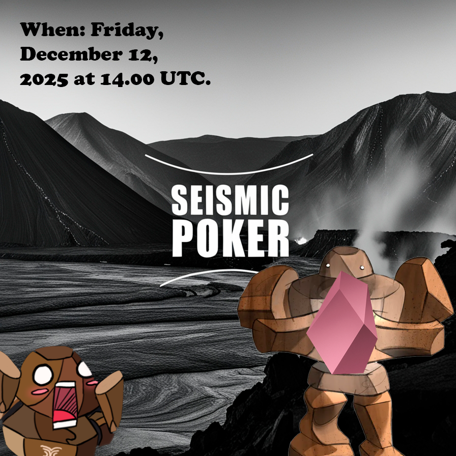 AisVent's tweet photo. GMIC.
Another Seismic poker night is coming up!
When: Friday, December 12, 2025 at 14.00 UTC.
Go to the project discord and register https://t.co/IBJVo7jwAx
#seismiccommunity #seismicactivity
@SeismicSys https://t.co/0X25fAPuEf