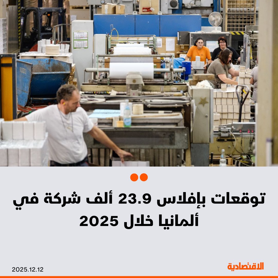 توقعت شركة "كريديت ريفورم" لخدمات الائتمان، وصول عدد إفلاسات الشركات الألمانية خلال 2025 إلى 23.9 ألف حالة، وهو أعلى مستوى منذ 2014، مرجعة ذلك إلى ارتفاع ديون الشركات، وصعوبة الحصول على التمويل، إضافة إلى أعباء هيكلية مثل أسعار الطاقة واللوائح التنظيمية، مع الإشارة إلى أن الضغط الأكبر يقع على الشركات المتوسطة، بحسب "الألمانية". مزيد من التفاصيل في التعليقات 