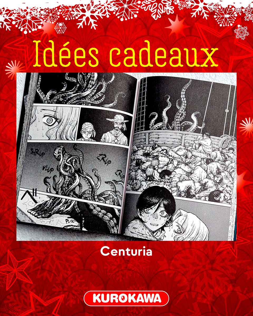 Kurokawa's tweet image. #KuroNoël 🎄 Idées cadeaux manga - Jour 12 🎁

"Centuria" 🐙

𝑳𝒆 𝑺𝒂𝒗𝒊𝒆𝒛-𝒗𝒐𝒖𝒔❓ Avant de se lancer en solo avec Centuria, Tohru Kuramori a été entre autres assistant de Tatsuki Fujimoto sur Chainsaw Man.