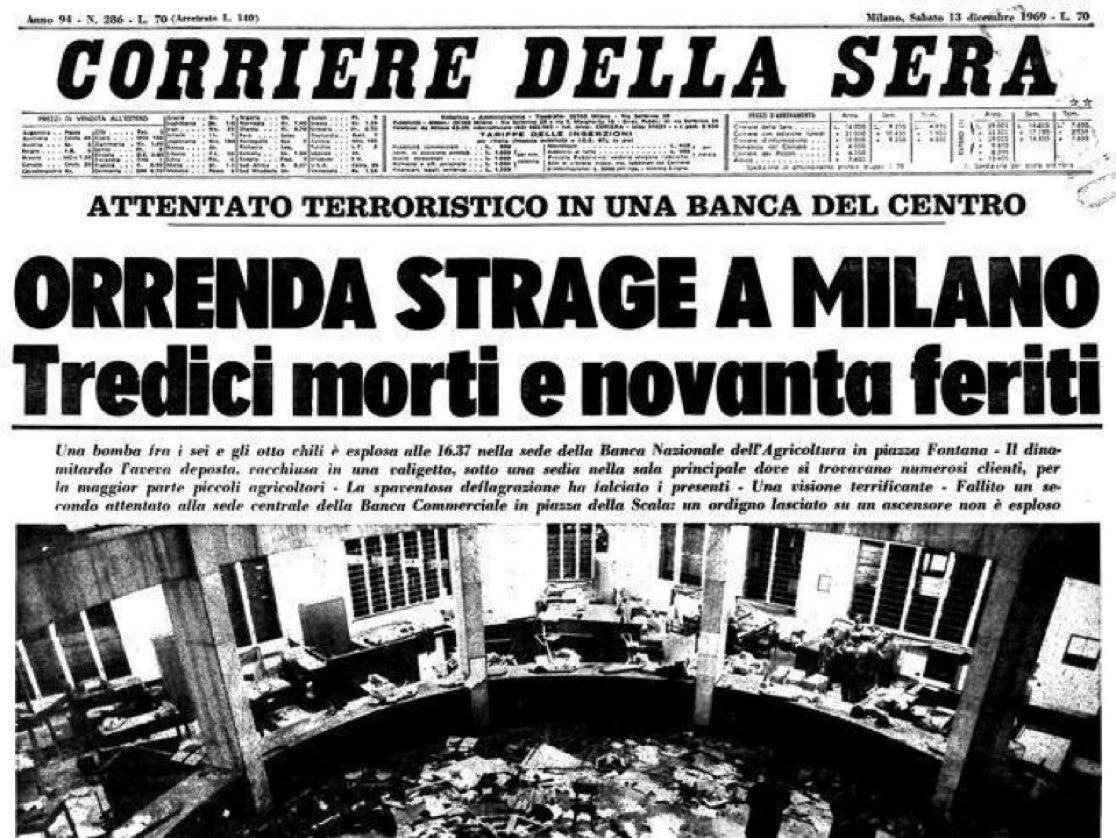Viva l'Italia
L'Italia del 12 dicembre
L'Italia con le bandiere
L'Italia nuda come sempre
L'Italia con gli occhi aperti nella notte triste
Viva l'Italia
L'Italia che resiste (F. De Gregori)
#12dicembre #piazzafontana
