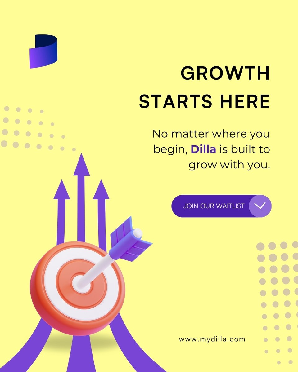 MyDillaOfficial's tweet photo. GROWTH STARTS HERE.

As your business evolves, your tools shouldn't hold you back. Dilla is the all-in-one platform built to scale with you, from Day 1 to dominance.

Wherever you begin, we'll help you grow.

Join the waitlist: https://t.co/9Sy5KTVpVO

#Growth #SME #Entrepreneur https://t.co/LQfIpZStyJ