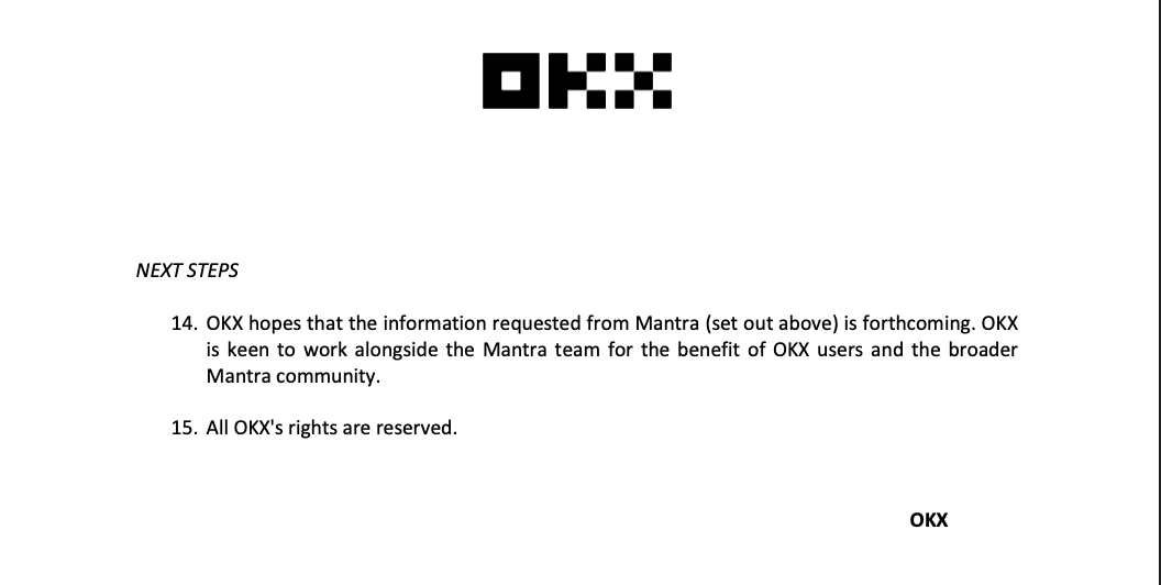 Dear OKX,

I have received your letter on December 10th, 2025.   For transparency for our community, I am sharing the contents of the letter in my response. Let me state that we are sincere in supporting the migration, and the answers to your questions in paragraph 4 are as