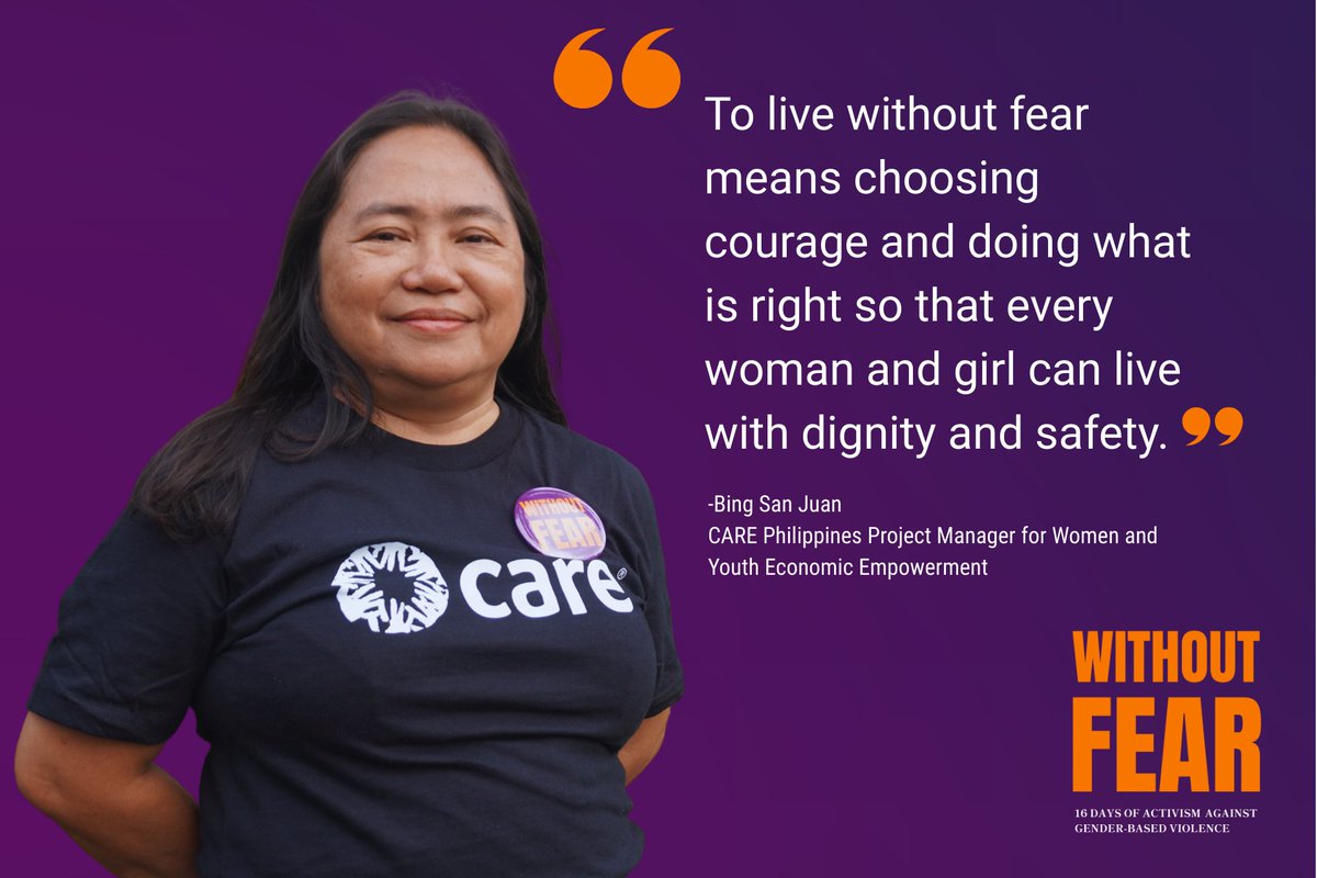 CAREphl's tweet image. CARE stands for a world where every woman and girl can live with dignity and safety—free from violence.

#16Days #WithoutFear #EndVAWG