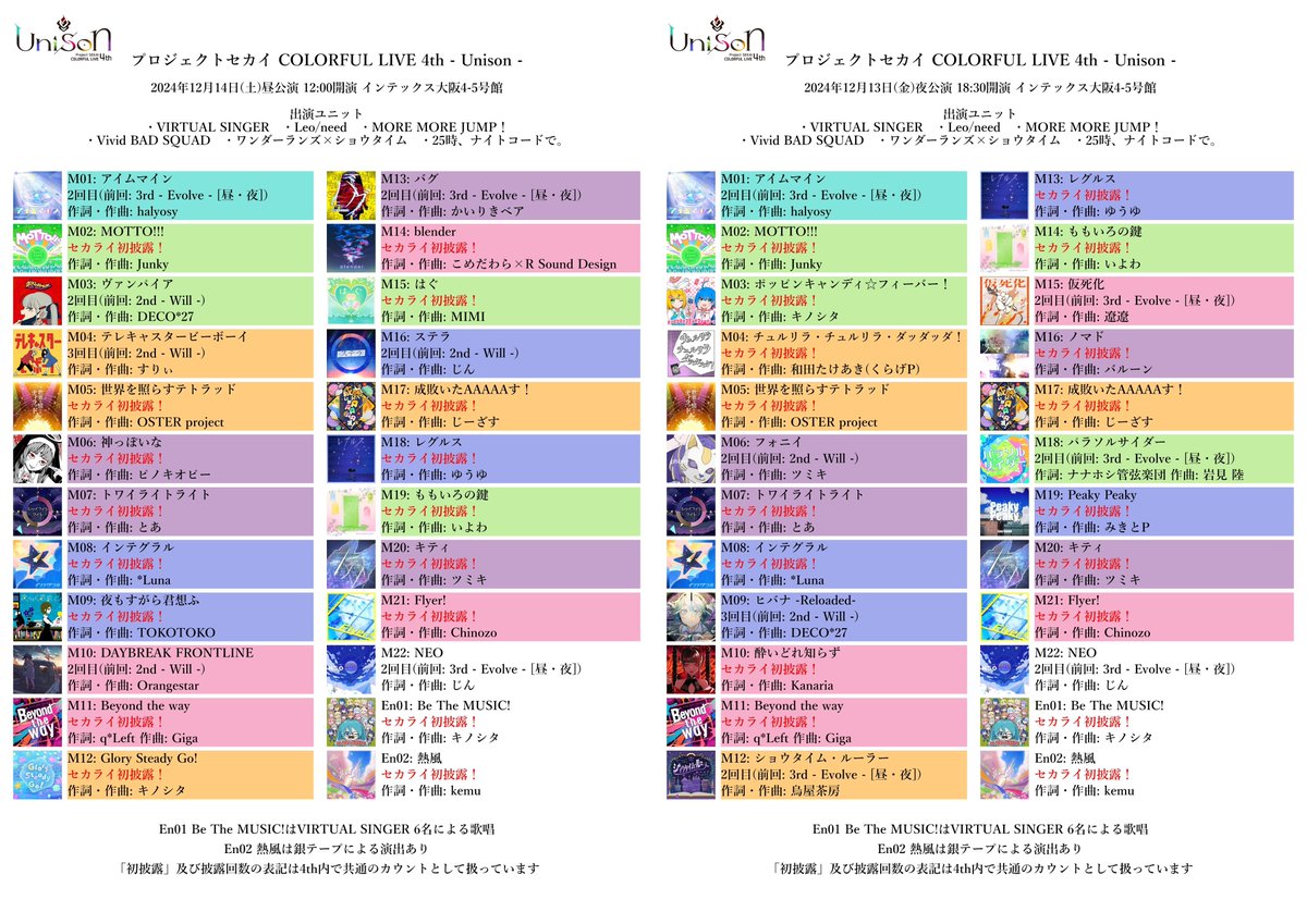プロセカ セカライ 2nd 3rd 4th 5th リンライ 一歌 23個 過去の #セカライ セトリ(1st-4th)】 プロジェクトセカイ COLORFUL