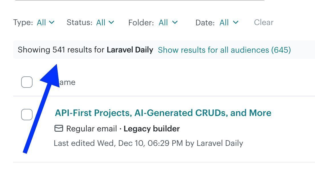Preparé el boletín diario de Laravel de esta semana y vi ESTE número en Mailchimp.
541 semanas.
Entonces, con alguna