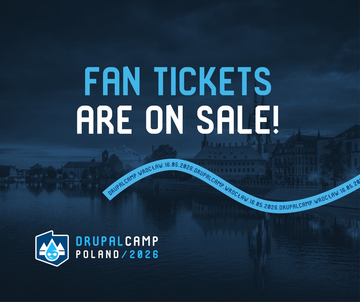 DrupalCampPol's tweet photo. 🎟️ Ticket sales for #DrupalCamp Poland 2026 are officially open! If you’re aiming for Fan tickets, don’t wait too long – this ticket pool is available only until the end of December: https://t.co/8Mupl4piJ0 ✅

Lunch is included in the ticket price 🍽️

#DrupalCampPL #OpenSource https://t.co/tGfmTtAZHN
