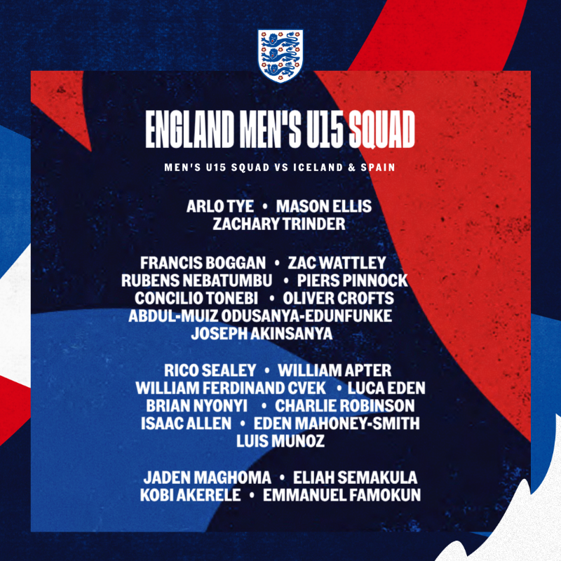 England's tweet photo. The U15 &amp; U16 #YoungLions squads for December 🦁