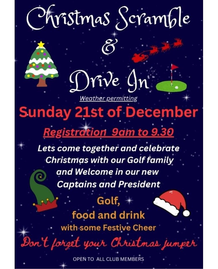 🎅⛳️ Join us for the Clonakilty Golf Club Christmas Scramble &amp; Drive-In on Sunday, Dec 21st (weather permitting! 😉) ☀️🎄 

Registration 9:00 - 9:30am, draw on the day - no booking needed.

Food, drinks, golf &amp; general festive chaos guaranteed!