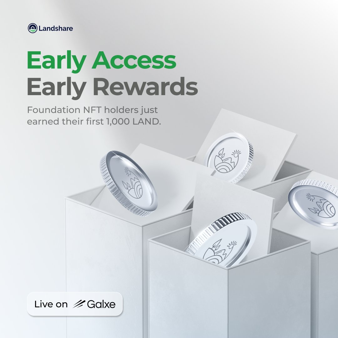Landshareio's tweet photo. The first 100 Landshare Foundation NFT holders have received their 1,000 $LAND bonus!

This is just a symbolic kickoff for what’s coming next. NFT holders will unlock perks, multipliers, rewards, and early access as we roll out #LandshareV2.

👉 Claim: https://t.co/etWtdU34R8 https://t.co/33SfGZTAYy