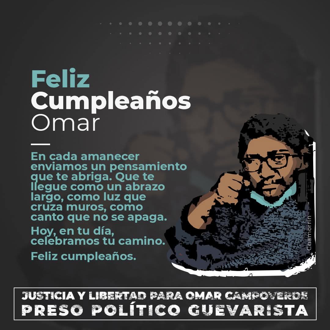 FrentesRojos's tweet image. Feliz Cumpleaños Omar 
En cada amanecer enviamos un pensamiento que te abriga. Que te llegue como un abrazo largo, como luz que cruza muros, como canto que no se apaga.

Hoy en tu día, celebramos tu camino.
Feliz Cumpleaños.

Libertad para los PRESOS POLÍTICOS ⚫✊🔴