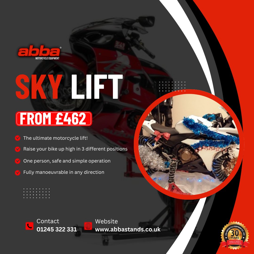 🎄 The ultimate gift for bikers this Christmas?

🏍️ The abba Sky Lift – safer, easier bike maintenance in your own garage.

🎁 Grab yours now: abbastands.co.uk

#MotorbikeLift #UKBikers #SkyLift #BikeLife #WorkshopGear
