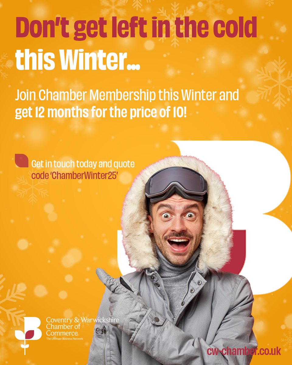 cwchamber's tweet photo. WINTER MEMBERSHIP OFFER | Beat the Winter blues! Sign up to Chamber Membership before Friday 30th January 2026 and get 12 months for the price of 10! ❄️

Find out more here - https://t.co/aB88ZkOznj

*Terms &amp; Conditions apply https://t.co/MwSlbP0kBw
