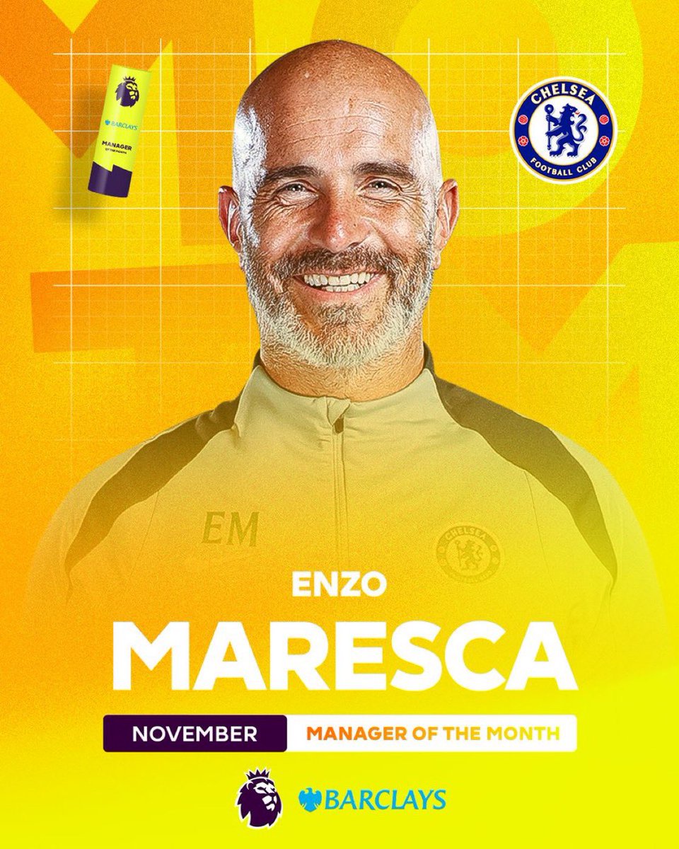 AbsoluteChelsea's tweet image. OFFICIAL: Enzo Maresca has won November's @PremierLeague Manager of the Month award.