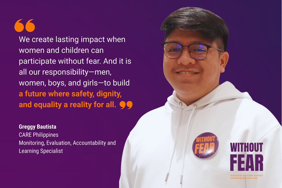 CAREphl's tweet image. Safety, dignity, and equality are everyone’s responsibility.

At CARE, we believe that ending gender-based violence starts with collective action. Together, we can create communities where everyone can live, learn, and lead Without Fear.

#16Days #WithoutFear #EndVAWG