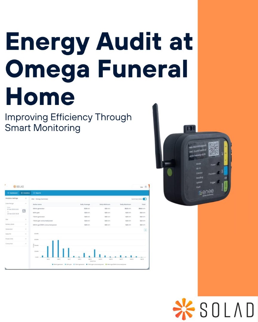 As we wrap up the week, we’re spotlighting the energy audit we conducted for <a href="/omegafuneral/">Omega Funeral Home</a>, helping them understand their power usage and improve efficiency.

With Solad’s #IoT monitoring, they now have clearer insights to manage energy better and cut costs.
#Solad #EnergyAudit