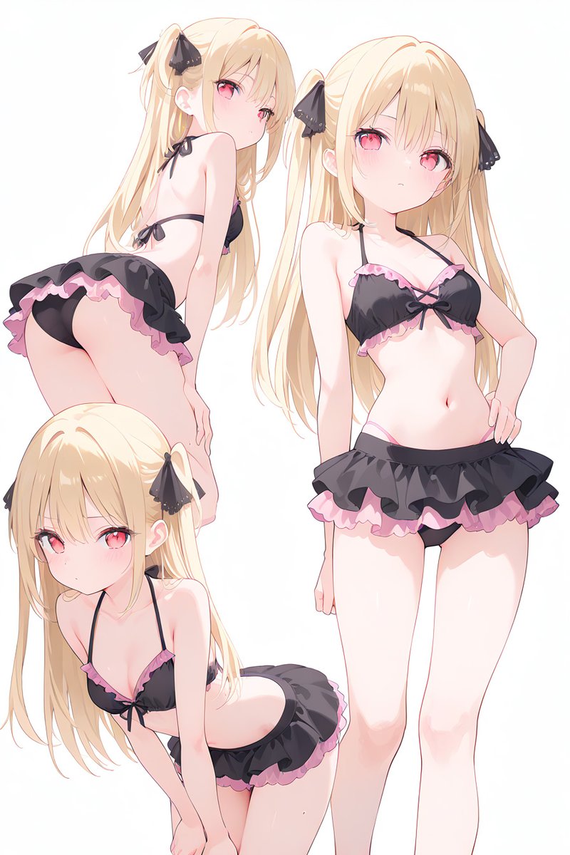 HinaWagatuma's tweet image. 黒×ピンクのフリル水着です🖤💗