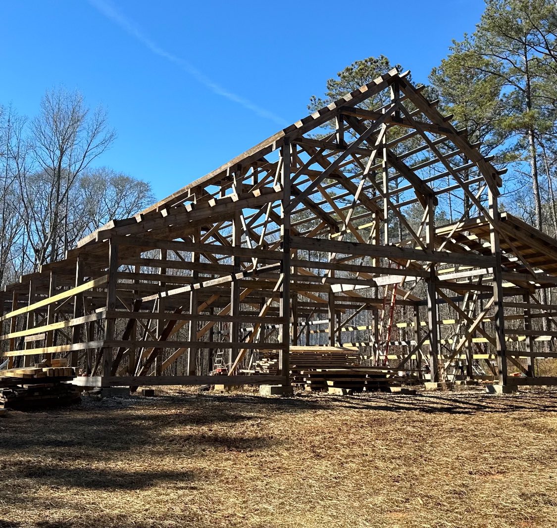 This is my current project, albeit a very slow one

All the timbers were milled by me, from trees I fell on my farm, with a few exceptions

I’ve been working on this for 4 years. I sprayed everything with 20 mule team borax dissolved in hot water for bug removal and resistance