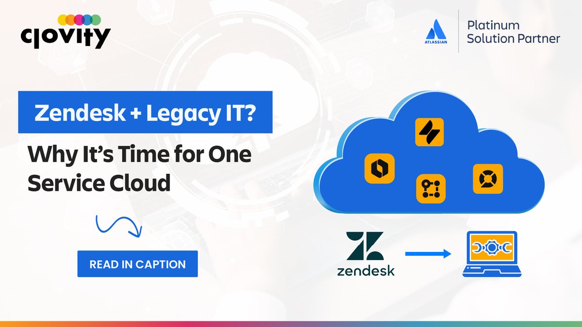 ClovityInc's tweet photo. Zendesk + Legacy IT? Why It’s Time for One Service Cloud
📖 Read the full blog: https://t.co/1BAJYSfAqH

Running customer support on Zendesk and internal services on separate legacy tools creates silos, inconsistent data and duplicated effort. A single service cloud brings customer and employee operations together, gives teams shared context and simplifies how requests move across departments.

Contact Email: sales@clovity.com

#ServiceCloud #JiraServiceManagement #Clovity #AtlassianPartner #UnifiedServicePlatform #CustomerSupport #ITOperations