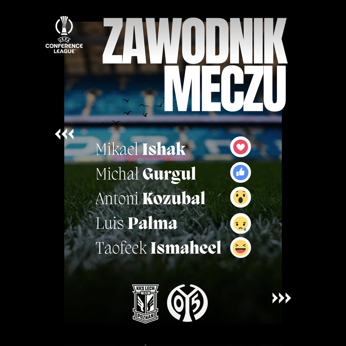 kks_lechpoznan's tweet photo. 𝙒𝙔𝘽𝙄𝙀𝙍𝘼𝙈𝙔 𝙕𝘼𝙒𝙊𝘿𝙉𝙄𝙆𝘼 𝙎𝙋𝙊𝙏𝙆𝘼𝙉𝙄𝘼! 🔵⚪🚂

Lech Poznań zremisował z niemieckim Mainz, lecz pokazał się z naprawdę dobrej strony! ✅

Czas wybrać najlepszego piłkarza meczu - macie czas do jutra! 🔥

#LPOM05 https://t.co/ieqJCEJJ5Y