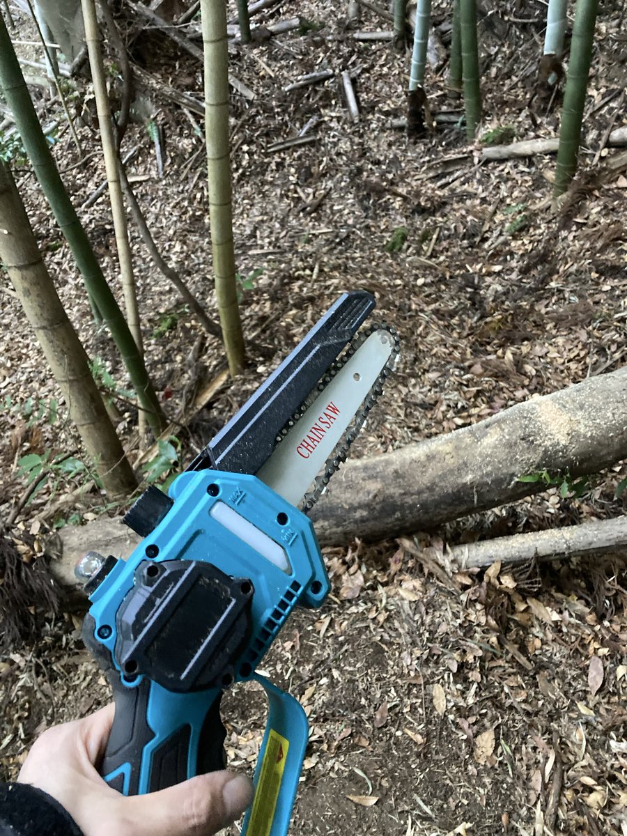 新規購入の電動ハンディチェーンソー。竹🎋は元よりご覧の巨木も何度かに分けて攻めればカットできる。
…鎌、ノコギリでやってた頃と比べトレイル開拓作業が恐ろしいペースで進みます。