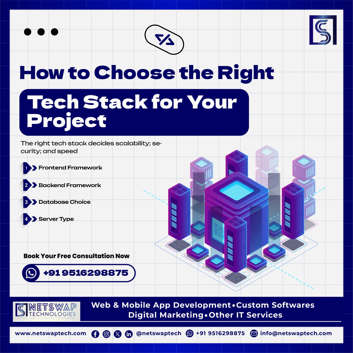 netswaptech's tweet image. Your tech stack decides your project’s speed, security &amp;amp; scalability.  
DM us for expert guidance.  
#TechStack #ITPlanning #BuildSmart #NetSwapTechnologies