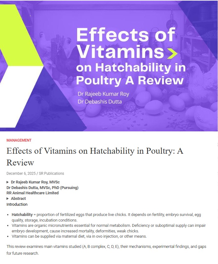 rrahc1's tweet photo. Glad to share that our review article โEffects of Vitamins on Hatchability in Poultryโ is published in Poultry Technology Magazine!
๐ https://t.co/W4Des3Mi40
#PoultryScience #Hatchability #PoultryResearch #Vitamins #HatcheryManagement #Publication https://t.co/9E6KfA49i4