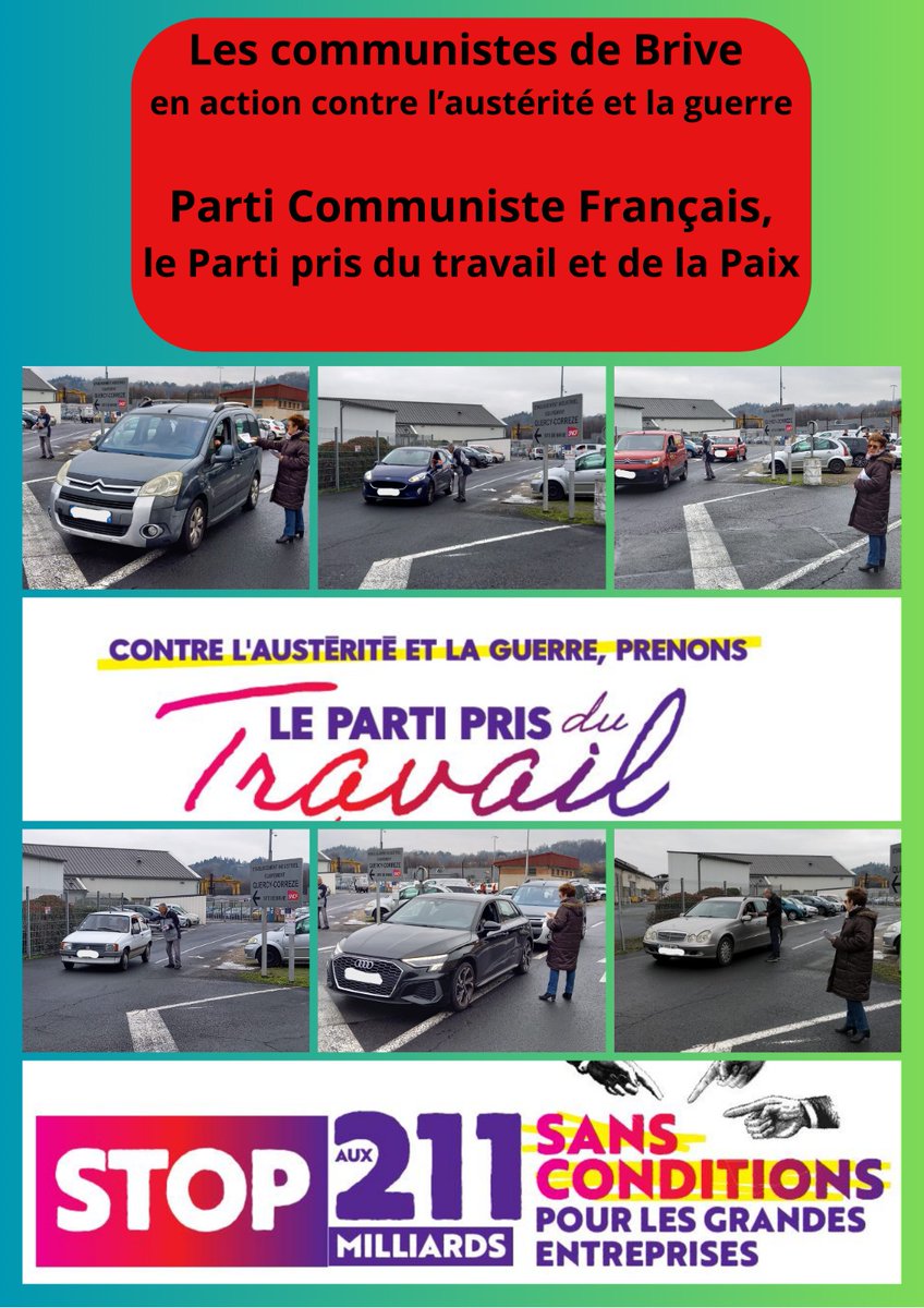 Nos camarades en distribution de tracts aux ateliers de la SNCF , Les communistes de Brive en action contre l’austérité et la guerre
Parti Communiste Français,
le Parti pris du travail et de la Paix !